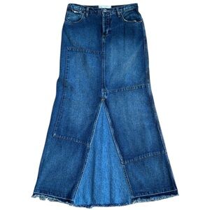 Vintage Free People Women's Patchwork Dark Denim Maxi Skirt Size 25 Boho